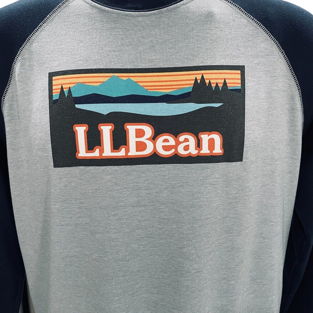 L.L.Bean Mens Long Sleeve Raglan Tee Slightly Fitted L Gray & Navy Cotton Blend - Picture 4 of 8